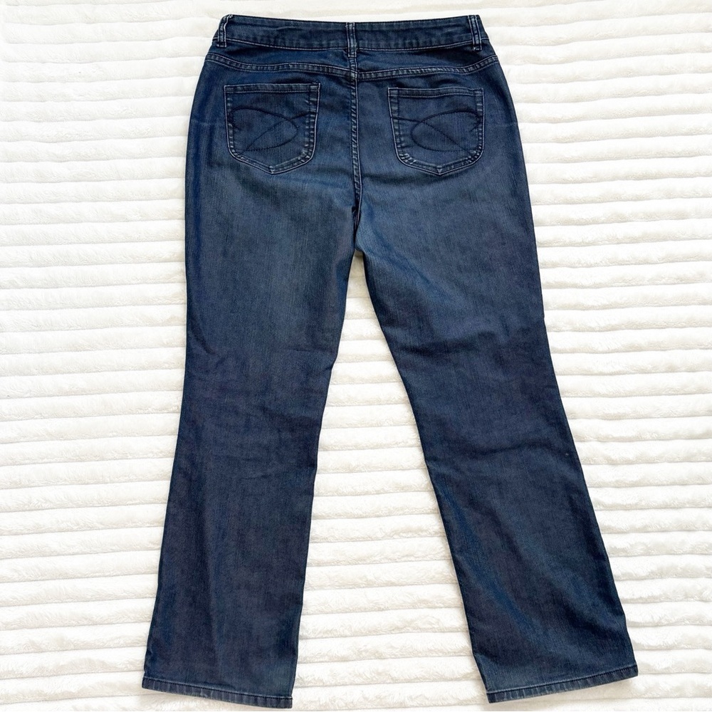Chico’s Platinum Denim Bootcut Jeans High Rise Dark Wash 1.5 Short - Picture 2 of 11